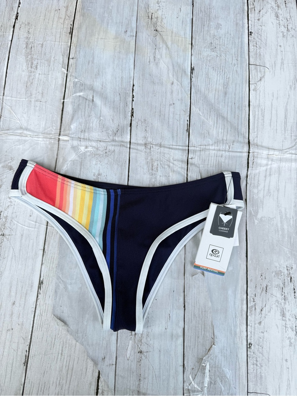 Rip Curl Navy Bikini Bottom with Rainbow Side Stripe